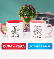 İkili Kişiye Özel Sevgililer Günü Hediyesi Kupa Bardak Kırmızı Pembe