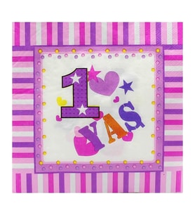 1 Yaş Doğum Günü Peçete, Pembe - 33 x 33 cm - 20 Adet (STD)