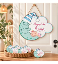 Kişiye Özel Bebek Kapı Süsü Ve 50 Adet Magnet Seti Uyuyan Ay