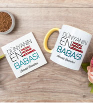 Dünyanın En İyi Babası Sarı Kupa Bardak Ve Bardak Altlığı Seti