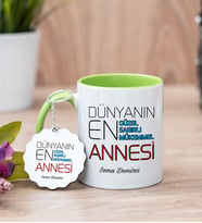 Dünyanın En İyi Annesi Yeşil Kupa Bardak Ve Anahtarlık Set