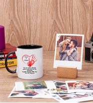 Sevgililer Günü Hediyesi Mesajlı Siyah Kupa Bardak ve Ahşap Standlı Polaroid Set