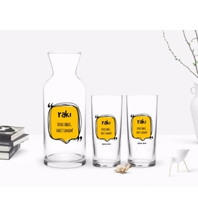 BK Gift Kişiye Özel Renkli Baskılı Haydi Abbas Vakit Tamam Tasarımlı İkili Rakı Bardağı ve Karaf Hediye Seti (Model 1)