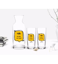 BK Gift Kişiye Özel Renkli Baskılı Haydi Abbas Vakit Tamam Tasarımlı İkili Rakı Bardağı ve Karaf Hediye Seti (Model 1)