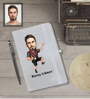 Kişiye Özel Sporcu Karikatürlü Gri Defter Kalem Hediye Seti  Bay-9