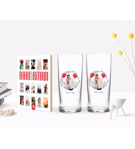 BK Gift Kişiye Özel Renkli Baskılı İsimli Fotoğraflı İkili Rakı Bardağı ve Rakı Cep Kitabı Hediye Seti-26 (Model 1)