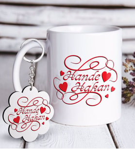 BK Gift Kişiye Özel Sevgililer Günü Beyaz Kupa ve Anahtarlık Hediye Seti-5 (Model 1)