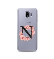 Pembe Çiçekli Harf Tasarım Süper Şeffaf Silikon Telefon Kılıfı Samsung J4 N-Harf
