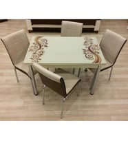 Yandan Açılır Cam Mutfak Masa Takımı 6 Sandalyeli 70x110cm (Krem)
