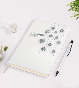 BK Gift Kişiye Özel Yılbaşı Mutlu Yıllar Temalı Beyaz Defter Kalem Seti - 10