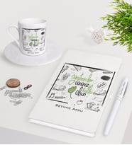 BK Gift Kişiye Özel Öğretmenler Günümüz Kutlu Olsun Beyaz Defter Kalem Türk Kahvesi Fincanı Seti-8 (Model 1)