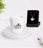 BK Gift Kişiye Özel Öğretim Üyesi Türk Kahvesi Fincanı ve İsimli Papatya Kolye Hediye Seti-2 (Model 1)