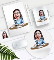 BK Gift Kişiye Özel Bayan Sunucu Spiker Karikatürlü Defter Kalem Kupa Mouse Pad Seti (Model 1)