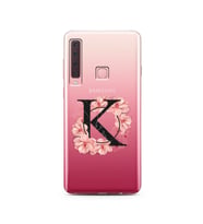 Pembe Çiçekli Harf Tasarım Süper Şeffaf Silikon Telefon Kılıfı Samsung A9 (2018)