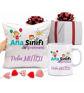 Ana Sınıfı Öğretmeni Kupa Bardağı ve Yastığı Hediye Seti (Model 1)