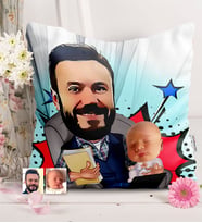 BK Gift Kişiye Özel Baba Oğul Karikatürlü  Yastık  1
