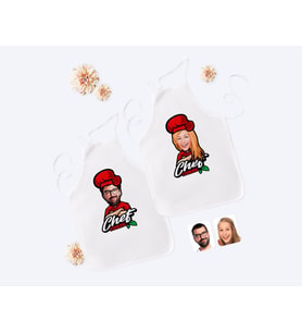 BK Gift Kişiye Özel İkili Erkek ve Kadın Chef Karikatürlü Beyaz Mutfak Önlüğü Seti-10