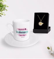 BK Gift Kişiye Özel Öğretmenler Gününüz Kutlu Olsun Türk Kahvesi Fincanı ve İsimli Papatya Kolye Hediye Seti-13 (Model 1)