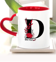 BK Gift Kişiye Özel D Harfi Kırmızı Kalpli Kupa Bardak Model 1