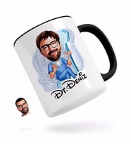 BK Gift Kişiye Özel Erkek Diş Hekimi Karikatürlü Siyah Kupa Bardak-2