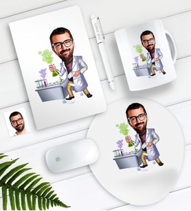 BK Gift Kişiye Özel Bay Kimya Mühendisi Karikatürlü Defter Kalem Kupa Mouse Pad Seti-1 (Model 1)