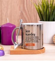 Kız Kardeş Kelime Anlamı Ahşap Altlıklı Silver Kupa Bardak