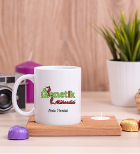Genetik Mühendisi Ahşap Altlıklı Mumlu Beyaz Kupa Bardak