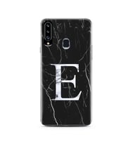 Samsung A20s Siyah Mermer Harf Tasarımlı Telefon Kılıfı E-Harfi 