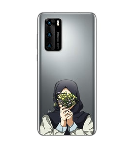 Kapalı Çiçekli Kız Tasarımlı Süper Şeffaf Silikon Telefon Kılıfı Huawei P40