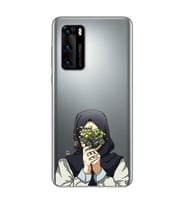 Kapalı Çiçekli Kız Tasarımlı Süper Şeffaf Silikon Telefon Kılıfı Huawei P40