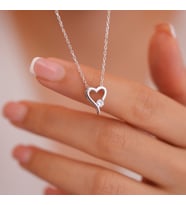925 Ayar  Radyum Kaplama Swarovski Taşlı Kalp  Gümüş Kolye (Gümüş-Beyaz)