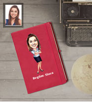 Kişiye Özel Öğretmen Karikatürlü   Kırmızı Defter Bayan-5