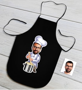 BK Gift Kişiye Özel Bay Chef Karikatürlü Siyah Mutfak Önlüğü-4