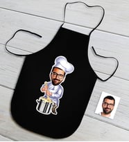 BK Gift Kişiye Özel Bay Chef Karikatürlü Siyah Mutfak Önlüğü-4