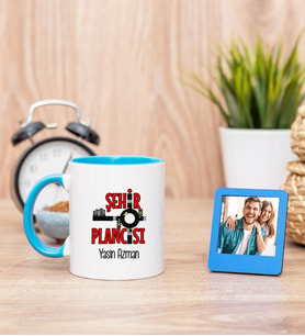 Şehir Plancısı Mavi Kupa Bardak ve Mavi Mini Fotoğraf Çerçevesi