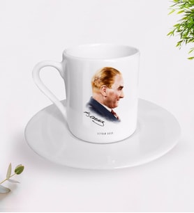 BK Gift Kişiye Özel Atatürk Temalı Türk Kahvesi Fincanı-11 (Beyaz)