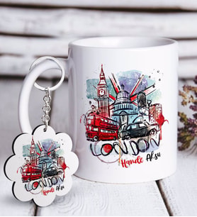BK Gift Kişiye Özel London Beyaz Kupa ve Anahtarlık Hediye Seti-1 (Model 1)