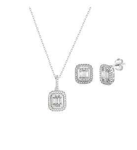 Afrodit Silver Baget Taşlı 925 Ayar Gümüş Kolye Küpe İkili Set