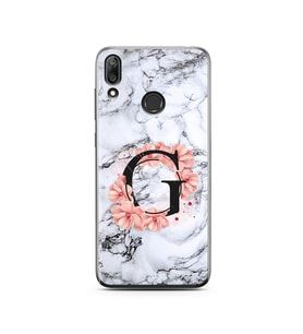 Mermer Çiçekli Harf Tasarım Süper Şeffaf Silikon Telefon Kılıfı Huawei Y7 2019 G
