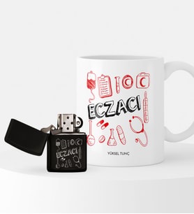 BK Gift Kişiye Özel Eczacı Temalı Çakmak ve Kupa Seti - 2