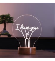 Seni Seviyorum Figürlü Dekoratif Hediye Led Masa Lambası 7 Işık Rengi Ahşap Taban