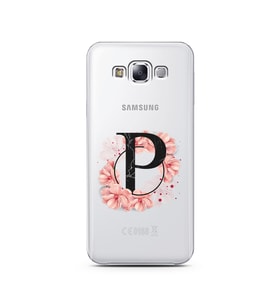 Pembe Çiçekli Harf Tasarım Süper Şeffaf Silikon Telefon Kılıfı Samsung E7 P-Harf