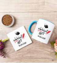 Edebiyat Öğretmeni Mavi Kupa Bardak Ve Bardak Altlığı Seti