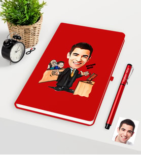 BK Gift Kişiye Özel Bay Avukat Karikatürlü Kırmızı Defter Kalem Seti - 3