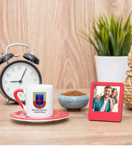 Jandarma Amblemli Kırmızı Kahve Fincanı ve Kırmızı Mini Fotoğraf Çerçevesi