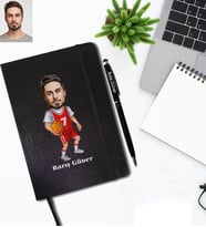 Kişiye Özel Basketbolcu Karikatürlü Siyah Defter Kalem Hediye Seti Bay-2