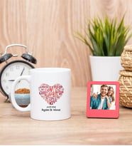 Love Tasarım Hediyelik Beyaz Kupa Bardak ve Kırmızı Mini Fotoğraf Çerçevesi