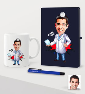 BK Gift Kişiye Özel Bay Diş Hekimi Karikatürlü Lacivert Defter Kalem Kupa Seti - 3 (Model 1)