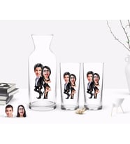 BK Gift Kişiye Özel Renkli Baskılı Sevgililer Karikatürlü İkili Rakı Bardağı ve Karaf Hediye Seti-6 (Model 1)