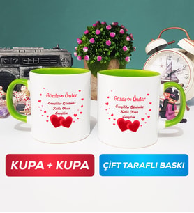İkili Sevgiliye Sevgililer Günü Hediyesi 6 Kupa Bardak Yeşil